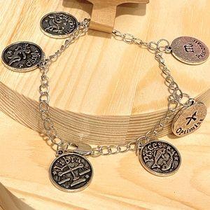 Bracelet- Optimistic Zodiac, metal charms with zodiac and positive words. 8”